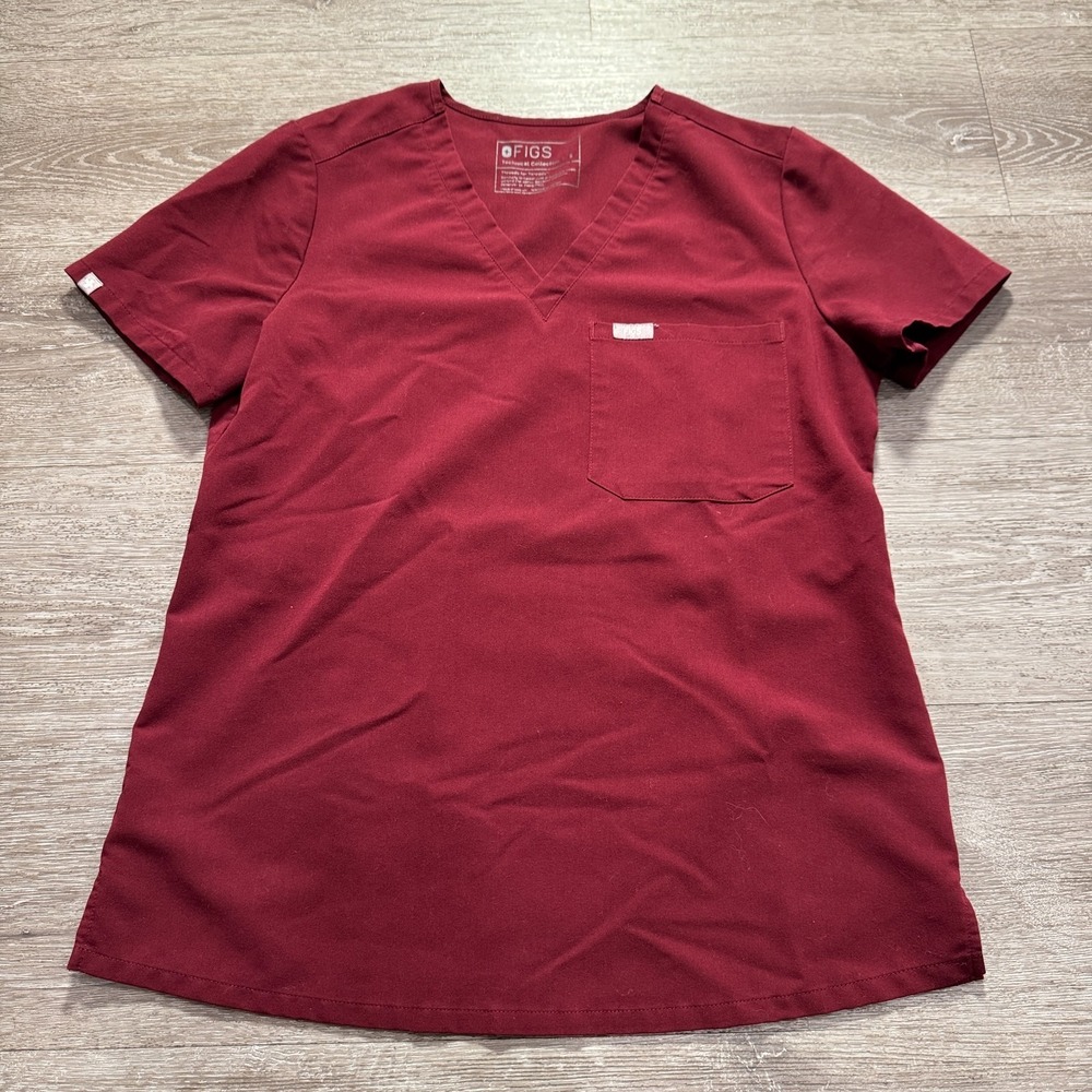 Figs Shirt Adult Small Red Catarina One pocket Scrub Top V Neck Short Sleeve